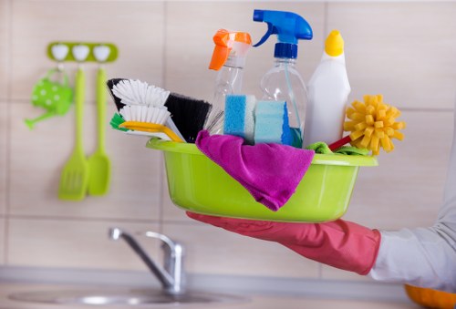Professional carpet cleaning team following safety procedures on site